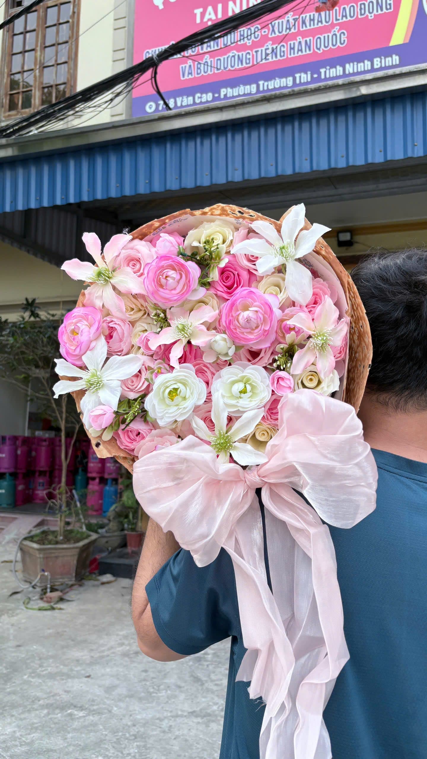 Bó hoa trà lụa phong cách Hàn Quốc